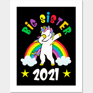 Big Sister 2021 Dabbing Unicorn Girls Gift Idea Posters and Art